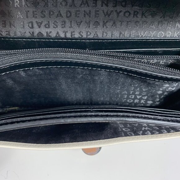 KATE SPADE Turnlock Wallet Clutch Black Off-White Tan Colorblock Leather - Picture 11 of 12